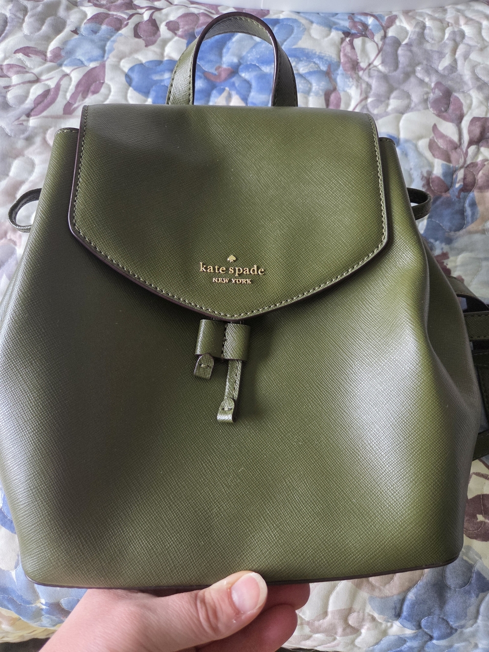 kate spade Olive Green Saffiano Leather Drawstring Backpack